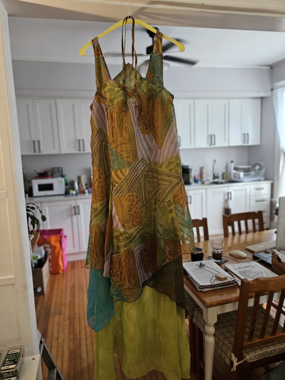 Boho Patchwork Green Multi-Layered Sleeveless Dress